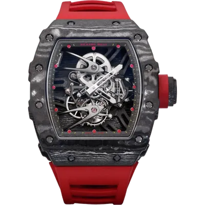 Richard Mille RM 27-02 in carbon on a red strap — reference RM 27-02