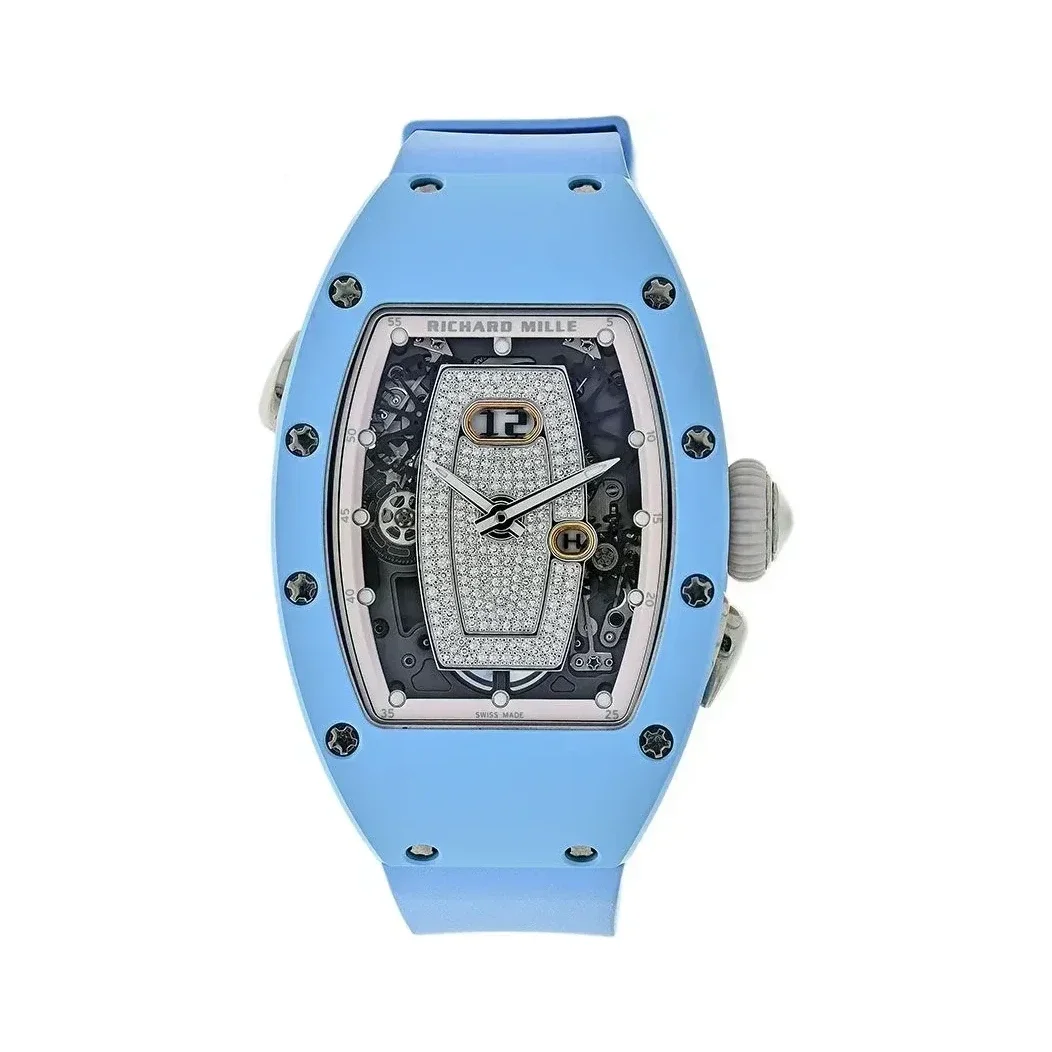 Richard Mille RM 037 in pale blue ceramic, with a fully paved dial centre