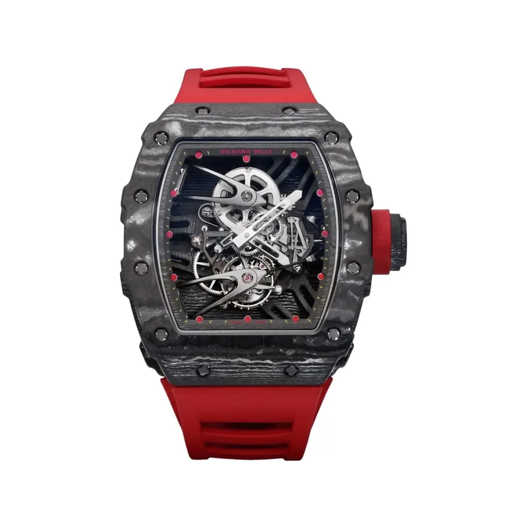 Richard Mille RM 27-02 in carbon on a red strap — reference RM 27-02