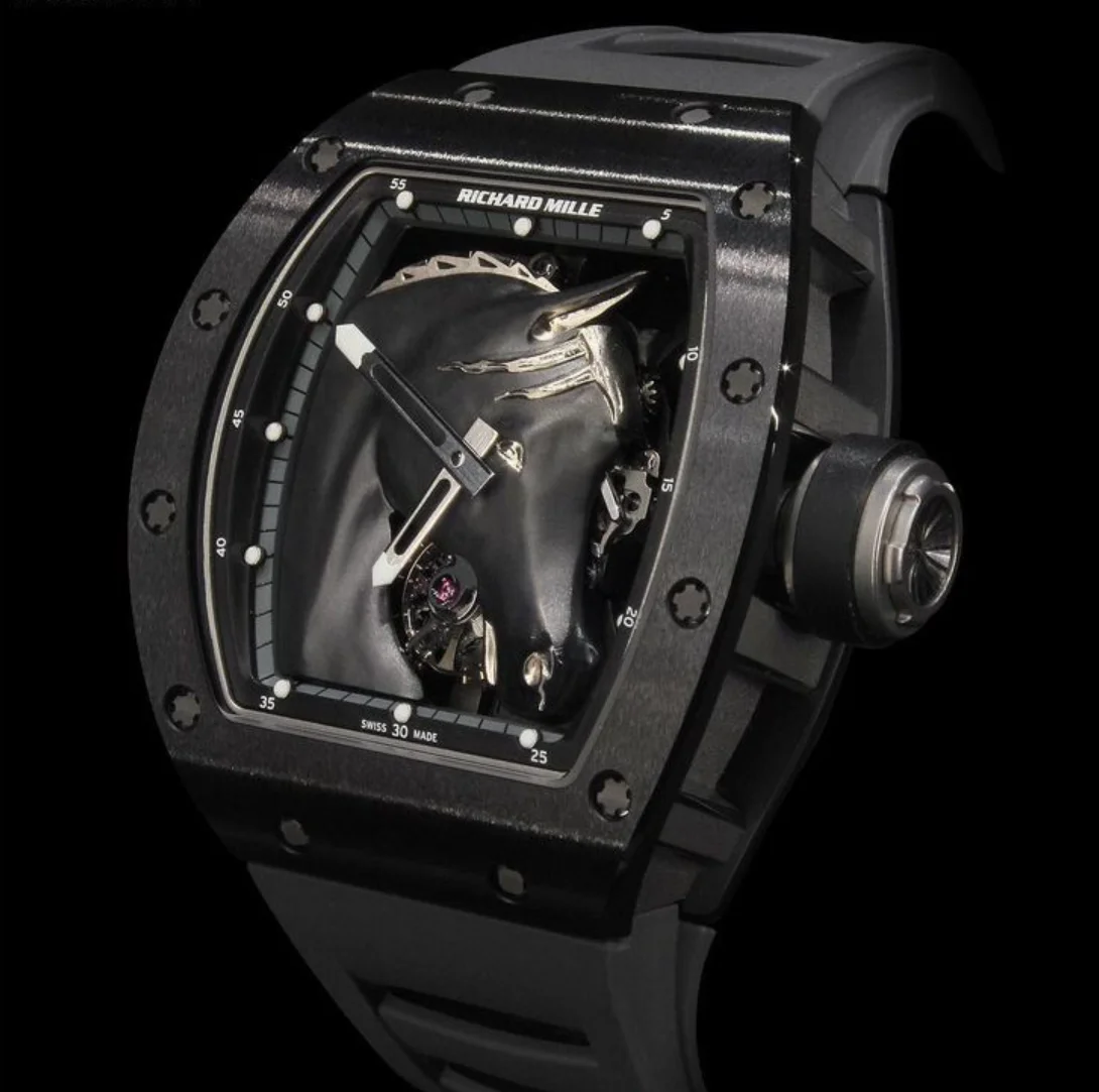 Richard Mille RM 52-02 Black Horse — black case with a sculpted black horse-head dial and tourbillon