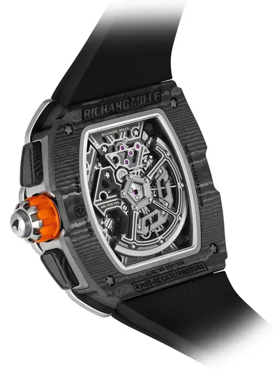Richard Mille RM 65-01 Split-Seconds Chronograph McLaren W1, case back, three-quarter view
