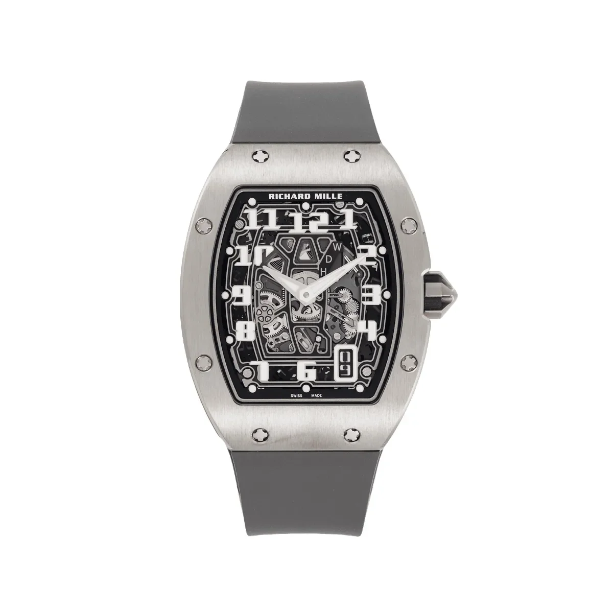Richard Mille RM 67-01 extra flat in white gold with a skeletonised dial, on a grey strap