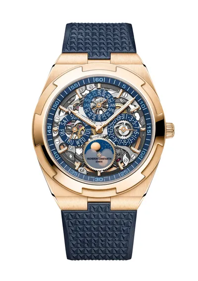 Vacheron Constantin Overseas Perpetual Calendar Ultra-Thin Skeleton, on the dark blue rubber strap