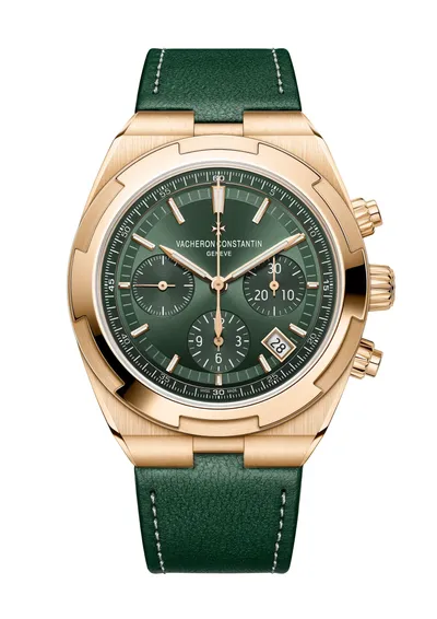 Vacheron Constantin Overseas Chronograph, on the green calfskin strap