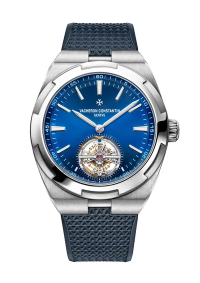 Vacheron Constantin Overseas Tourbillon, on the dark blue calfskin strap
