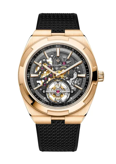Vacheron Constantin Overseas Tourbillon Skeleton, on the black rubber strap