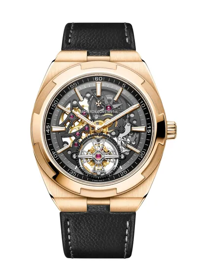 Vacheron Constantin Overseas Tourbillon Skeleton, on the black calfskin strap