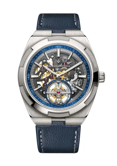 Vacheron Constantin Overseas Tourbillon Skeleton, on the dark blue calfskin strap