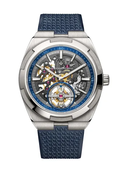 Vacheron Constantin Overseas Tourbillon Skeleton, on the dark blue rubber strap