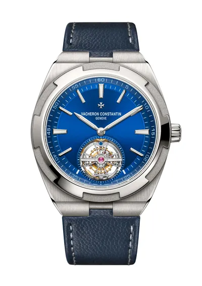 Vacheron Constantin Overseas Tourbillon, on the dark blue calfskin strap