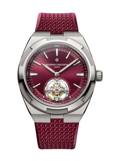 Vacheron Constantin Overseas Tourbillon, on the burgundy rubber strap