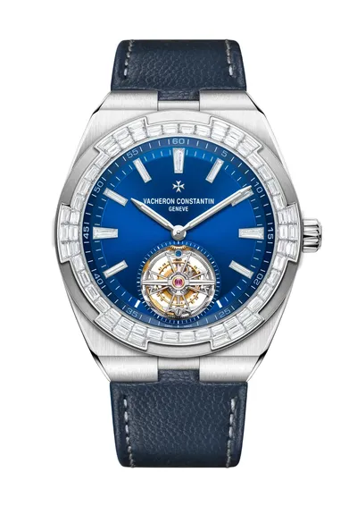 Vacheron Constantin Overseas Tourbillon High Jewellery, on the dark blue calfskin strap