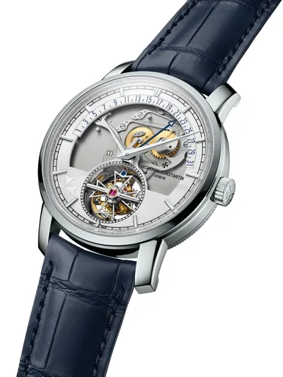 Vacheron Constantin Traditionnelle Tourbillon Retrograde Date Openface, three-quarter view