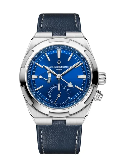 Vacheron Constantin Overseas Dual Time, on the dark blue calfskin strap