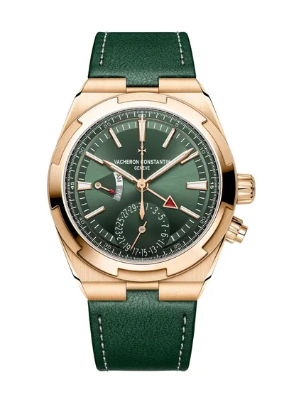 Vacheron Constantin Overseas Dual Time, on the green calfskin strap