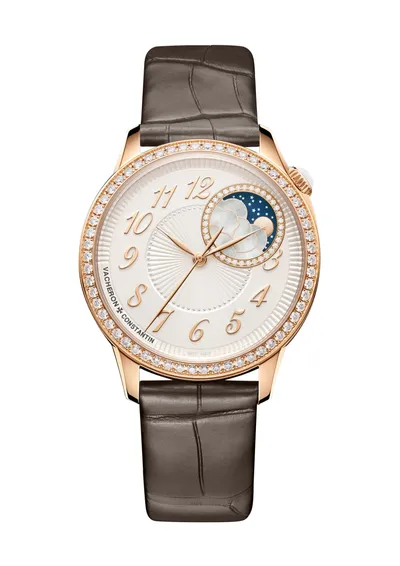 Vacheron Constantin Égérie Moon Phase, on the brown alligator strap