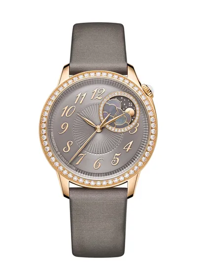 Vacheron Constantin Égérie Moon Phase, on the brown satin strap