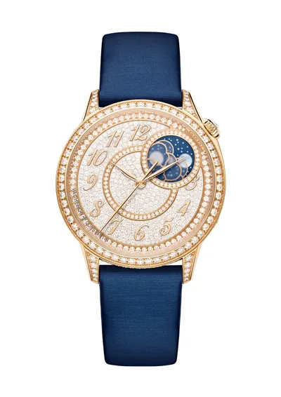 Vacheron Constantin Égérie Moon Phase, on the dark blue alligator strap